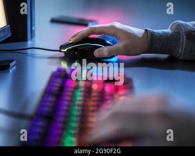 Lagos, Portugal: February 2021; Young boy playing the online game platform,  Roblox on a PC at home Stock Photo - Alamy
