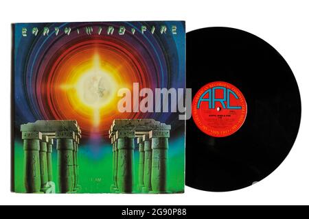 R&B, soul, disco and funk band, Earth Wind and Fire music album on vinyl record LP disc. Titled: I am album cover Stock Photo