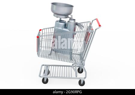 Shopping cart with milk separator. 3D rendering isolated on white background Stock Photo