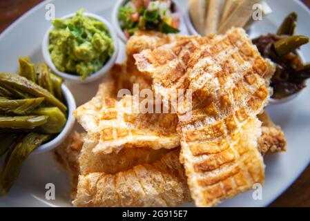 Mexican Pork rind. Traditional Mexican food. Stock Photo