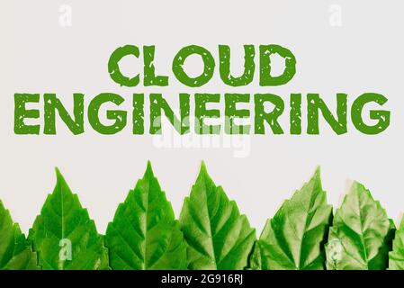 Hand writing sign Cloud Engineering. Word for application of engineering disciplines to cloud computing Nature Conservation Ideas, New Environmental Stock Photo