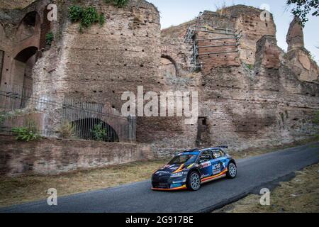 Rome, Italy. 23rd July, 2021. 07 Nil SOLANS (ESP), Marc MARTI (ESP), Skoda Fabia Rally2 Evo, Rallye Team Spain, action during the 2021 FIA ERC Rally di Roma Capitale, 3rd round of the 2021 FIA European Rally Championship, from July 23 to 25, 2021 in Roma, Italy - Photo Alexandre Guillaumot / DPPI Credit: DPPI Media/Alamy Live News Stock Photo