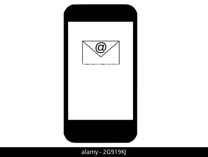 Email notification on smartphone screen isolated on white background Stock Photo