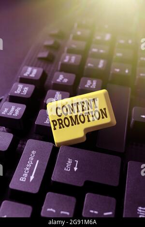 Inspiration showing sign Content Promotion. Business concept about getting content in front of the right audience Typewriting End User License Stock Photo