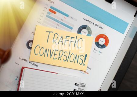 Handwriting text Traffic Conversions. Internet Concept visitor who has been converted into a client or customer Thinking New Bright Ideas Renewing Stock Photo