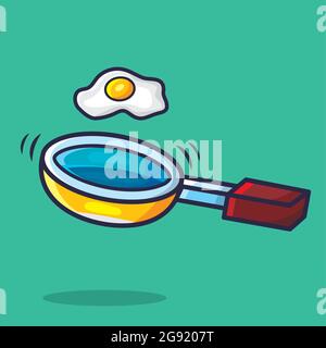 frying pan with egg isolated vector illustration in flat style Stock Vector