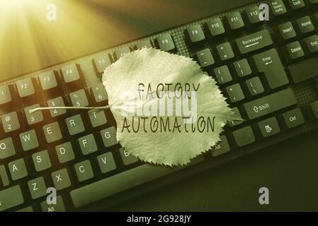 Text showing inspiration Factory Automation. Concept meaning automatic operation and control of machinery or processes Retyping Old Worksheet Data Stock Photo