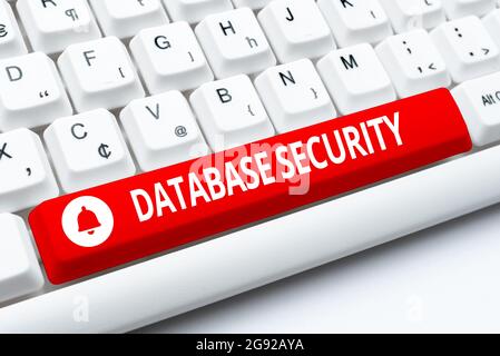 Text sign showing Database Security. Business idea security controls to protect databases against compromises Entering Image Keyword And Description Stock Photo