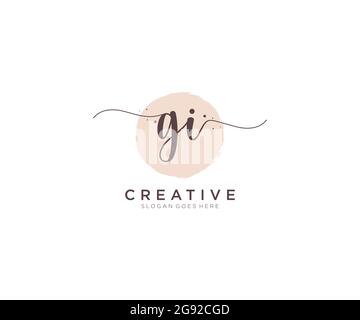 GI Feminine logo beauty monogram and elegant logo design, handwriting logo of initial signature, wedding, fashion, floral and botanical with creative Stock Vector