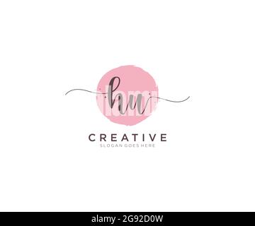 HU Feminine logo beauty monogram and elegant logo design, handwriting logo of initial signature, wedding, fashion, floral and botanical with creative Stock Vector