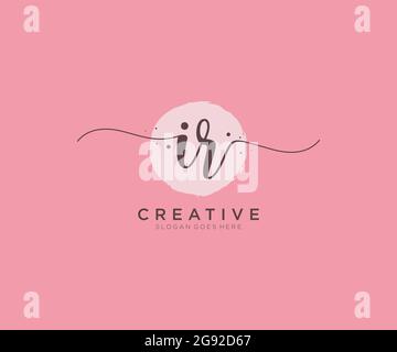 IR Feminine logo beauty monogram and elegant logo design, handwriting logo of initial signature, wedding, fashion, floral and botanical with creative Stock Vector