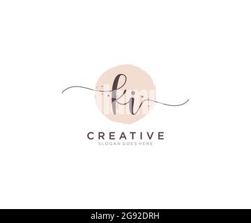 KI Feminine logo beauty monogram and elegant logo design, handwriting logo of initial signature, wedding, fashion, floral and botanical with creative Stock Vector