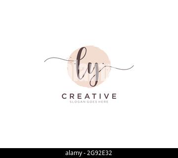 LY Initial handwriting and signature logo design with circle