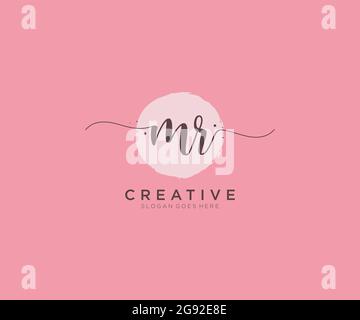 MR Feminine logo beauty monogram and elegant logo design, handwriting logo of initial signature, wedding, fashion, floral and botanical with creative Stock Vector