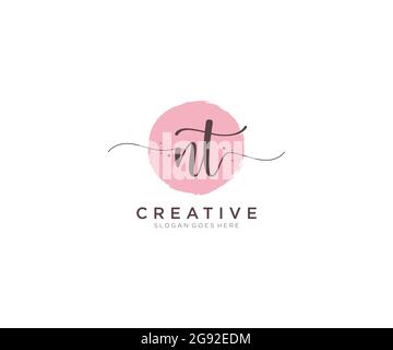 NT Feminine logo beauty monogram and elegant logo design, handwriting logo of initial signature, wedding, fashion, floral and botanical with creative Stock Vector