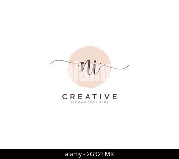 NI Feminine logo beauty monogram and elegant logo design, handwriting logo of initial signature, wedding, fashion, floral and botanical with creative Stock Vector