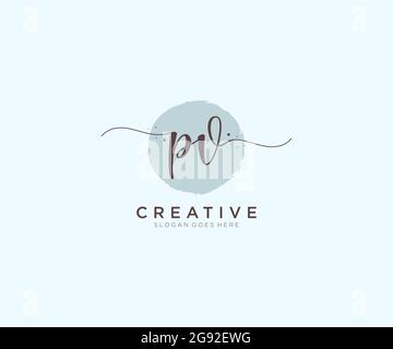 PV Feminine logo beauty monogram and elegant logo design, handwriting logo of initial signature, wedding, fashion, floral and botanical with creative Stock Vector