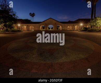 The  Inner Quad Courtyard at Stanford University during the Blue Hours Stock Photo