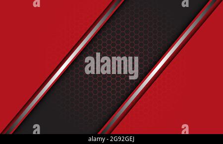 Abstract red grey silver line banner slash overlap hexagon mesh pattern texture design modern luxury futuristic background vector illustration. Stock Vector