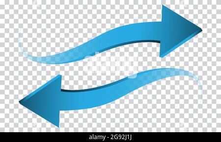 Blue arrow 3D wave direction on transparent background sign symbol vector illustration. Stock Vector