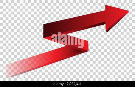Red arrow 3D direction on transparent background vector illustration. Stock Vector
