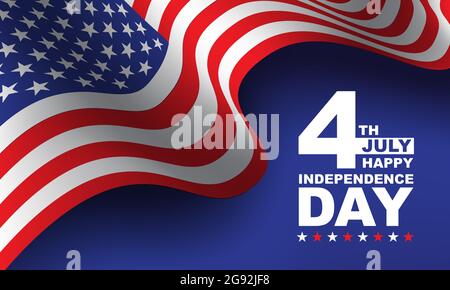 4th July Happy Independence Day United State of America flag wave on blue for holiday celebration background vector illustration. Stock Vector