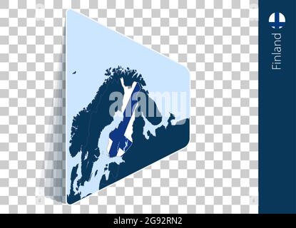 Finland map and flag on transparent background. Highlighted Finland on blue vector map. Stock Vector