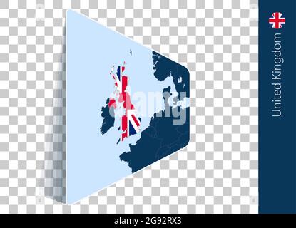 United Kingdom map and flag on transparent background. Highlighted United Kingdom on blue vector map. Stock Vector