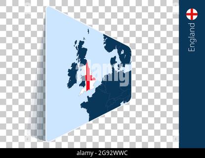 England map and flag on transparent background. Highlighted England on blue vector map. Stock Vector
