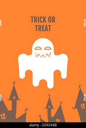 Trick-or-treating tradition greeting card with glyph icon element Stock Vector