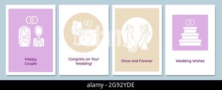 Celebrate marriage day greeting cards with glyph icon element set Stock Vector