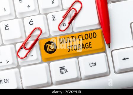 Handwriting text Multi Cloud Storage. Word for use of multiple cloud computing and storage services Typing Online Tourist Guidebook, Searching Stock Photo