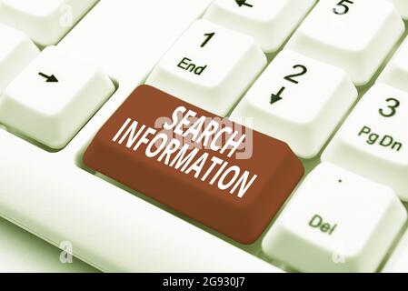 Sign displaying Search Information. Word Written on the act or process of looking for someone or something Fixing Internet Problems Concept, Sending Stock Photo