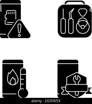 Cellphone recovery related black glyph icons set on white space Stock Vector