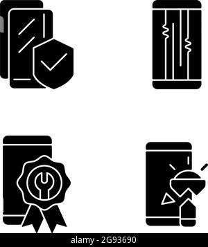 Common phone breakdowns black glyph icons set on white space Stock Vector