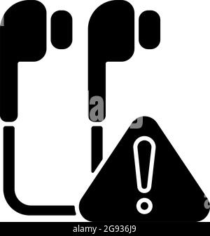 Broken earphones black glyph icon Stock Vector