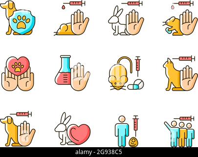 No animal testing RGB color icons set Stock Vector