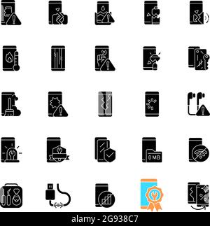 Smartphone repair black glyph icons set on white space Stock Vector