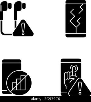 Smartphone breakdowns black glyph icons set on white space Stock Vector