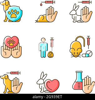 Stop animal testing RGB color icons set Stock Vector