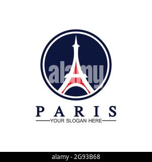 Paris and Eiffel tower logo vector icon  illustrator design template Stock Vector