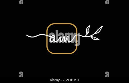 Initial letters AM and MA handwriting floral boho botanical monogram logo vector icon minimalist design Stock Vector