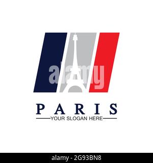 Paris and Eiffel tower logo vector icon  illustrator design template Stock Vector
