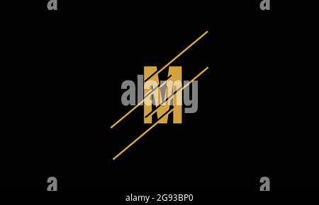 Letter M technology logo with diagonal lines for fast tech concept in minimalist flat design Stock Vector