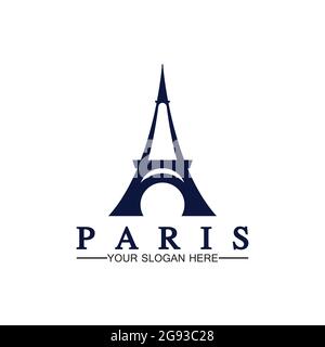 Paris and Eiffel tower logo vector icon  illustrator design template Stock Vector