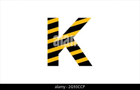 Initial letter K black and  yellow warning tape flat minimalist icon logo design Stock Vector
