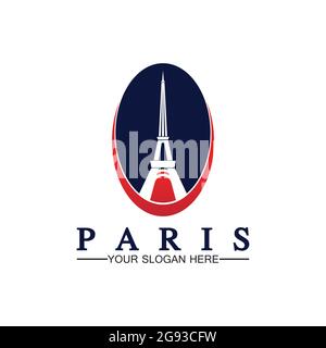 Paris and Eiffel tower logo vector icon  illustrator design template Stock Vector