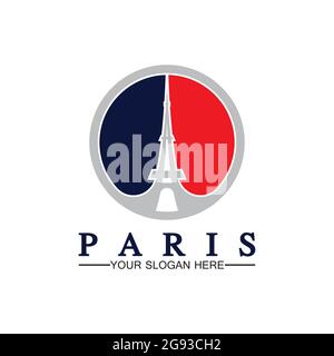 Paris and Eiffel tower logo vector icon  illustrator design template Stock Vector