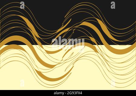 Gold waves, curved brush ink lines, fluid abstract banner for presentation show. Black or cream easy editable backgroud. Vector Stock Vector