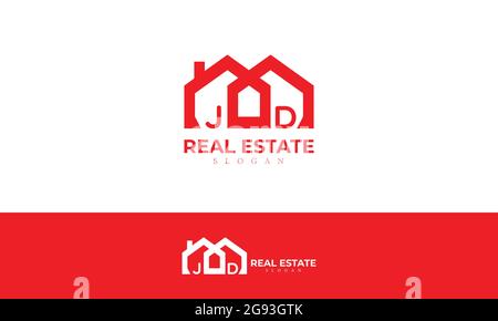 Alphabet JD or J and D Real Estate Monogram Vector Logo Design, Letter JD House Icon Template Stock Vector
